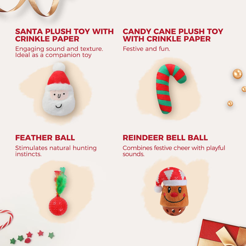 PETEPELA Christmas Cat Toys, 10 Pcs Cat Feather Mice Catnip Toys Set, Cat Gifts for Christmas, Interactive Cat Christmas Stocking Ball Toys, Crinkle Balls, Mice Toys for Indoor Cats & Kittens - BeesActive Australia