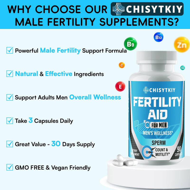 Male Fertility Supplements, Advanced Fertility Supplement for Men Optimal Sperm Count Motility & T-Level with Maca Root, Tribulus Terrestris, Zinc, CoQ10, Pre Conception for Him, 90 Caps