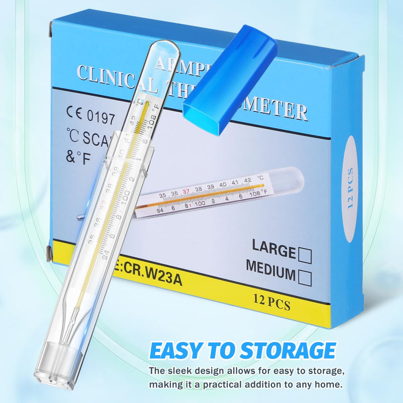 Ipetboom 12pcs Glass Temperature Measurement for Adults - Dual Scale General Use Temperatures Testing Tools Accurate Measurement for Families Home - Flat Design