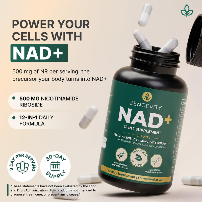 NAD+ Supplement with Quercetin, Resveratrol, Green Tea Extract, Fisetin & L-Theanine - Multi Ingredient Capsule Formula - 90 Capsules - 30 Servings
