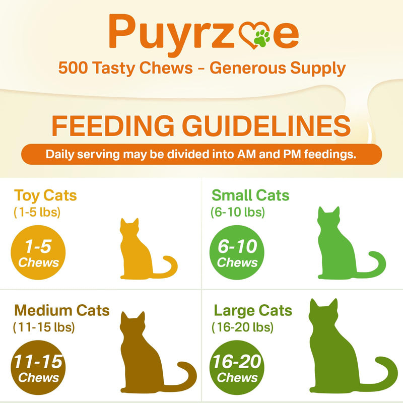 Puyrzoe Flea & Tick Support + Probiotics + Skin & Coat Chews for Cats – Flea Support, Gut Health & Coat Shine – 500 + 500 Chews with Omega-3-6-9, Vitamins & 6-Strain Probiotics, Chicken Flavor