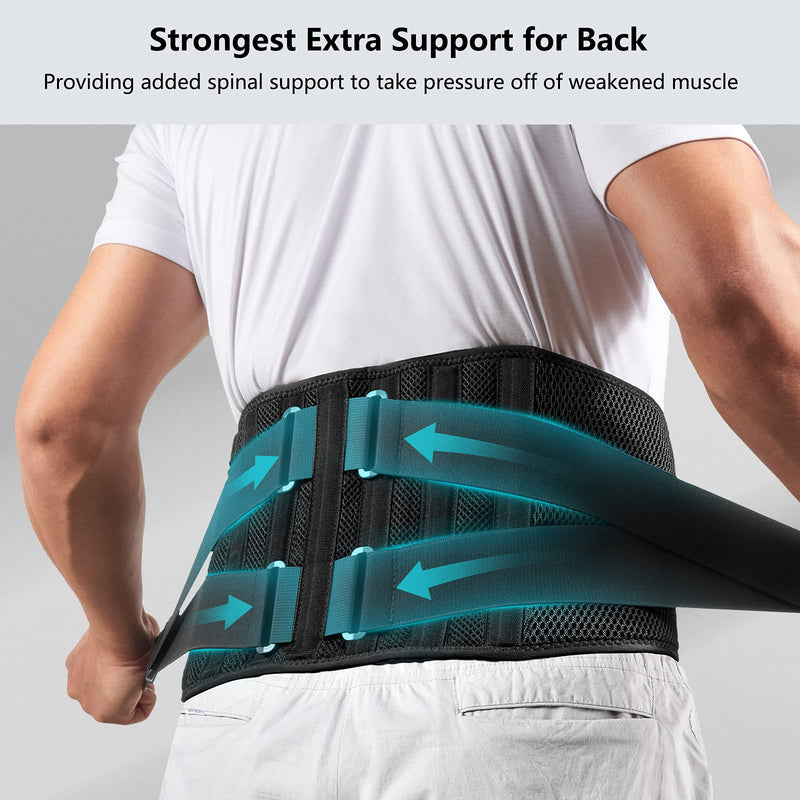 FREETOO Air Mesh Back Brace for Men Women Lower Back Pain Relief with 7 Stays, Adjustable Back Support Belt for Work, Anti-skid Lumbar Support for Sciatica Scoliosis (XXL(waist:53''-67''), Black) XXL(waist:53''-67'')