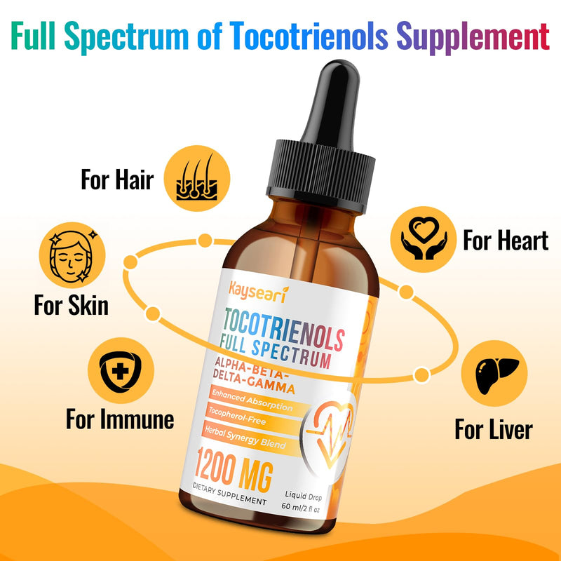 Full Spectrum of Tocotrienols Supplement 1200mg- Tocotrienol Vitamin E Liquid,Tocopherol-Free - Superior Antioxidant Blend - Higher Absorption - 2 fl oz,30 Servings 60 ml (Pack of 1) - BeesActive Australia