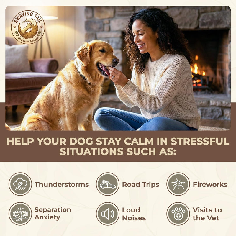Dog Calming Chews - Bacon Flavor Canine Anxiety Relief & Stress Support - 120 Count Hemp Treats for Pets - Melatonin Free Sleep Aid for Separation Anxiety, Fireworks & Travel
