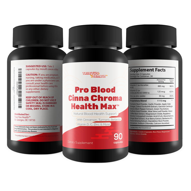 Pro Blood Cinna Chroma Health Max - Natural Blood Health Support with Cinnamon, Turmeric, Berberine, Vitamin D, Vitamin C, Zinc & More - Promote Balanced Blood Health & Improved Blood Flow