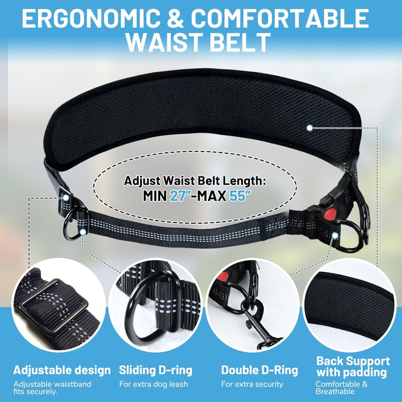 Hands Free Double Dog Leash No Tangle, Waist Leash for Dog Walking, Retractable Dog Leashes for Medium and Large Breeds-Pouch & Lumbar Support, Adjustable Waist Belt, Retractable Bungee,Padded Handles - BeesActive Australia