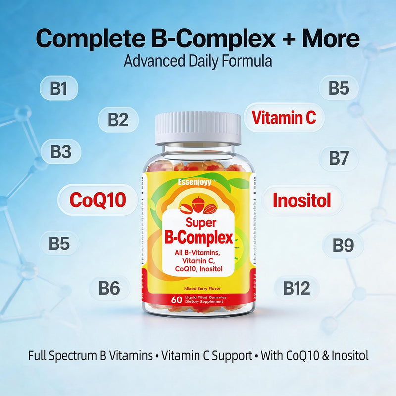 Liquid-Filled B Complex Gummies for Daily Routine, Juicy Berry Flavor, Complete B Vitamins with Vitamin C, CoQ10 & Inositol, Easy to Enjoy, 60 Gummies x 2 (120 Total) 60 Count (Pack of 2)