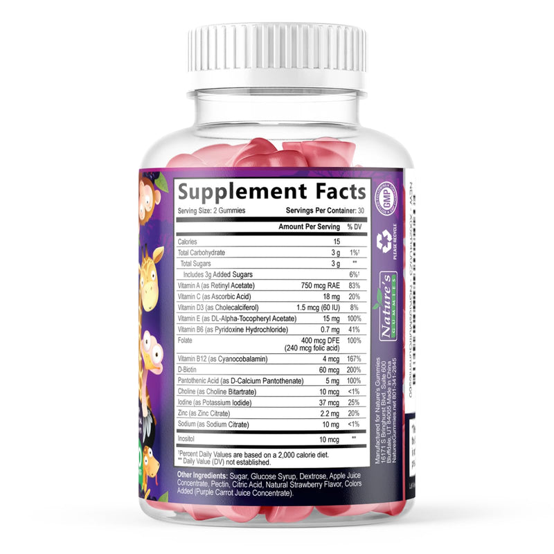 Multivitamin for Kids - Complete Daily Children's Multi Vitamin Gummy Chew with Vitamin D, B Vitamins, Zinc & More - Energy, Memory Focus & Immune Health Support - Natural Berry Flavor - 60 Gummies 60 Count (Pack of 1)