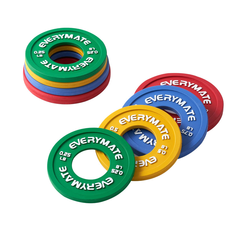 EVERYMATE Rubber Fractional Weight Plates Set of 8 Micro Weight Plate Pair of 0.25LB 0.5LB 0.75LB 1 LB for Olympic Barbells for Strength Training Micro Plates Weight Plate Fractional Plates Set of 8