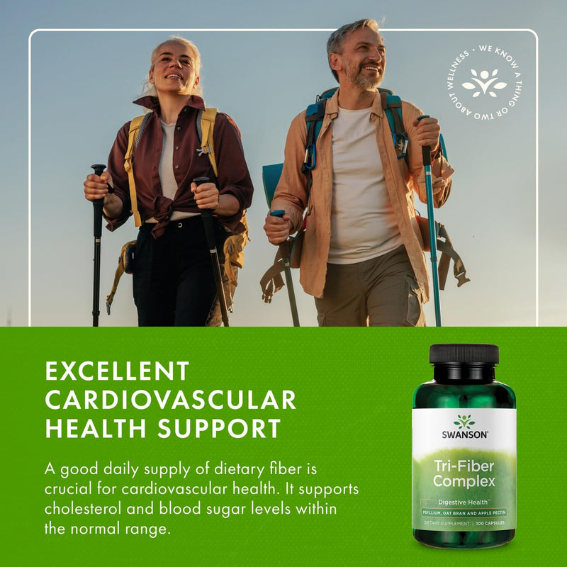Swanson Tri-Fiber Complex Digestive Health, 100 Capsules, 4 Pack | Digestive Health Supplement with Psyllium, Oat Bran and Apple Pectin for Adults Seeking Bowel Regularity Support 100 Count (Pack of 4)