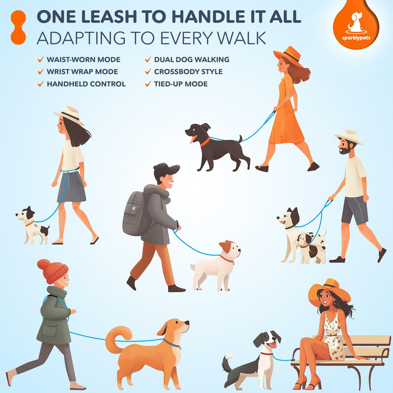 SparklyPets - Bungee Rope Handsfree Leash for 1 Dog - Demovable Slip Lead - Waist or Hip Belt Leash for Dog Walking, Running, Carnicross - Medium & Large Breeds Teal Crossbody & Waist Bungee Leash -10.5 Ft - BeesActive Australia