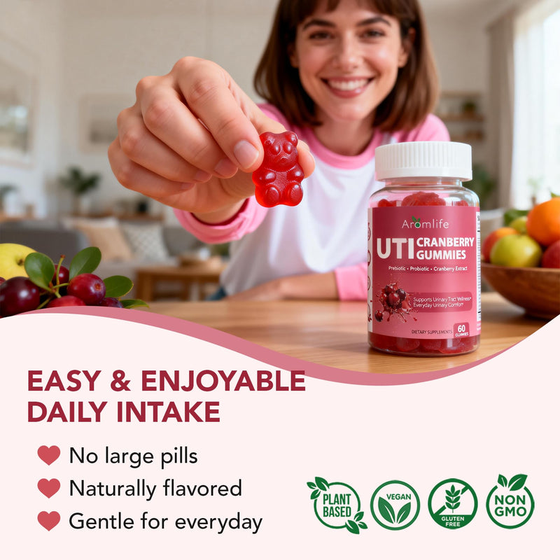 Aromlife Cranberry Gummies for UTI & Bladder, Natural Urinary Wellness Gummies with Vitamin C, Prebiotic Fiber & Probiotic for Adults, 60 Count Berrylicious Flavor Cranberry Vitamin Gummy Sugar Free