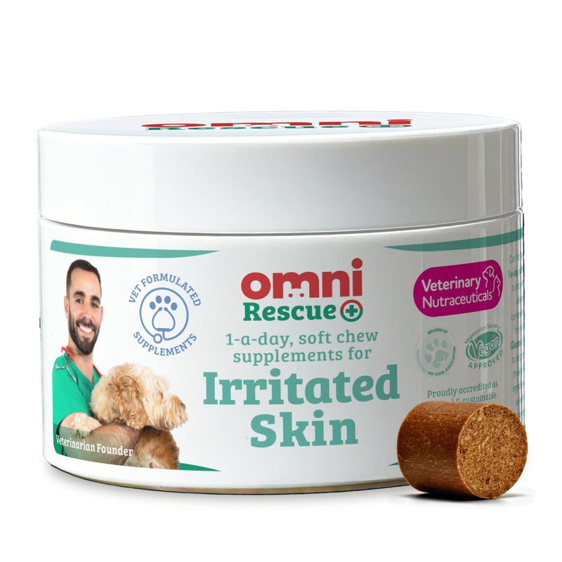 Omni Dog Itchy Skin Relief - Dragons’ Den Winners, One-a-Day Dog Allergy Relief Supplements with Beta Glucans & Omega-Rich Algae to Support Irritated Skin, Ears & Paws, 30 Servings, Small 0-15 Kg Meaty Small Dog (0-15kg)