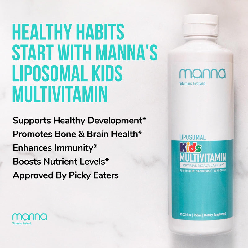 Manna Vitamins Evolved Liposomal Kids Multivitamin - Vitamin D3 & Vitamin A - Vitamin B12 & Vitamin C Supplement - Children's Liquid Multivitamin - Immune Support Supplement for Children