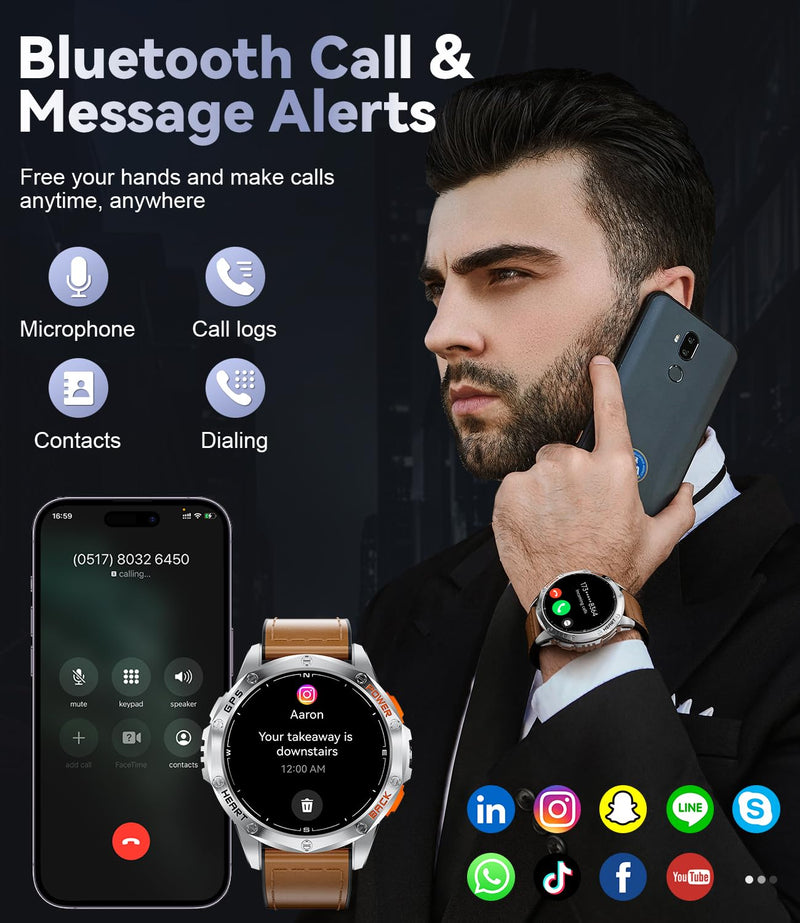 LIGE DM1 GPS Military Smart Watch for Men, 100+ Sports Modes Fitness Tracker, LED Flashlight/Compass/45 Days Battery/IP68 Waterproof 1.43'' AMOLED Always on Display Smartwatch for Android iOS, Sliver DM1-D1-US