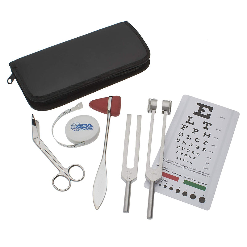 Set of 6 pcs Diagnostic Reflex Percussion Kit - Taylor Hammer, Body Measuring Tape, Tuning Fork Set, Bandage Scissors 5.5", Snellen Eye Chart w/Case (Stainless Silver) Stainless Silver - BeesActive Australia