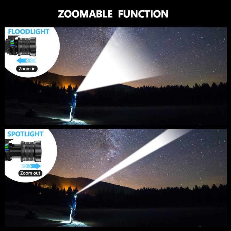 High Lumens Headlamp Rechargeable 4000 Super Bright LED Head Lamp Battery Powered,12 Modes Waterproof Headlight Zoomable Digital Display Headlamps for Hardhat Hunting Camping Hiking Fishing Blue Luminous strip