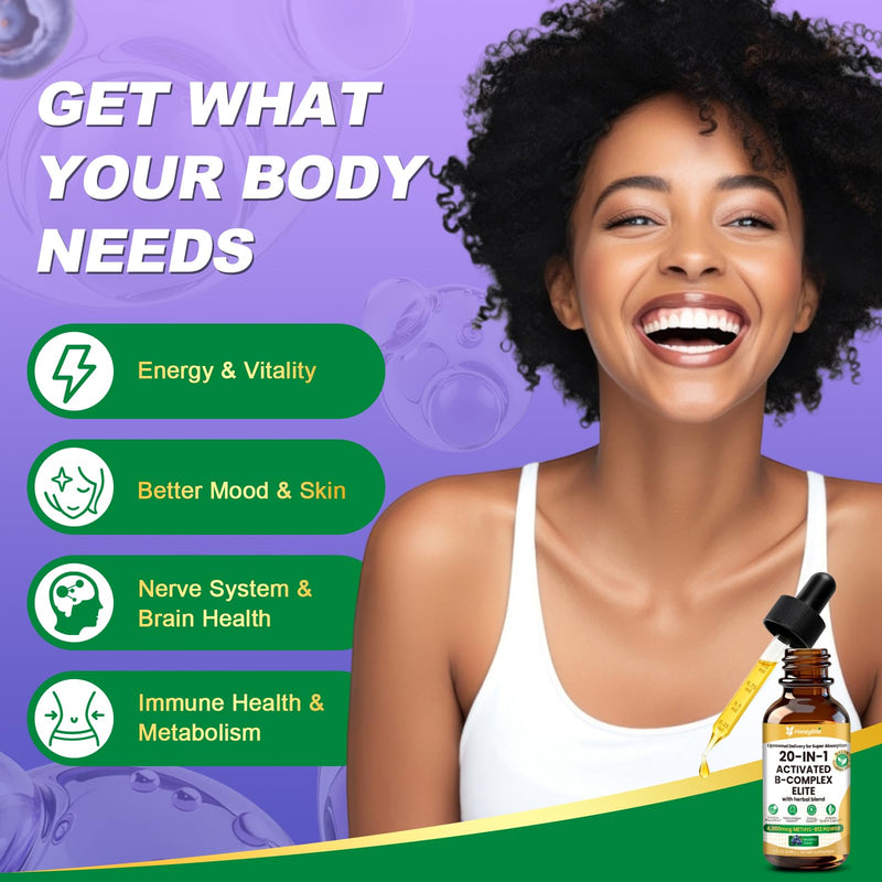 Liquid B Complex with 4000mcg Methylcobalamin B12 – Ultra Absorbable Vitamin B Complex for Energy – Active B1 B2 B3 B5 B6 B12 + Folate – Vegan Friendly (2FL OZ) 2 Bottles 4 Fl Oz (Pack of 1)