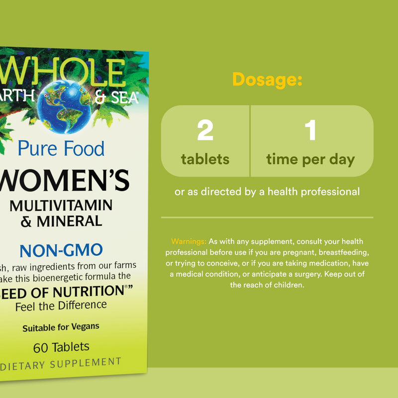 Whole Earth & Sea from Natural Factors, Women's Multivitamin & Mineral, Whole Food Supplement, Vegan, 60 tablets (30 servings) 60 Count (Pack of 1)