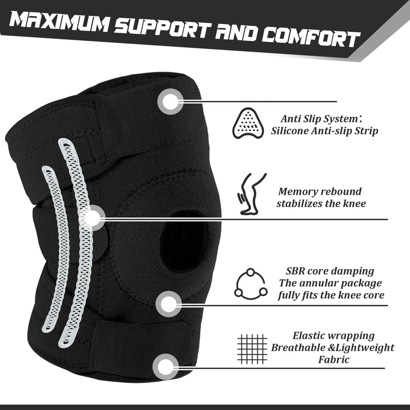 1 Pcs Kids Knee Brace with Side Stabilizers Patella Gel Pads Adjustable Straps Youth Child Knee Brace Support for Meniscus Tear Sports, Meniscus Tear (Black) 1 Black - BeesActive Australia