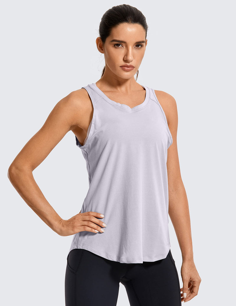 CRZ YOGA Women's Pima Cotton Workout Tanks Tie Back Sleeveless Shirts Yoga Athletic Open Back Sport Gym Tops Small Iced Iris