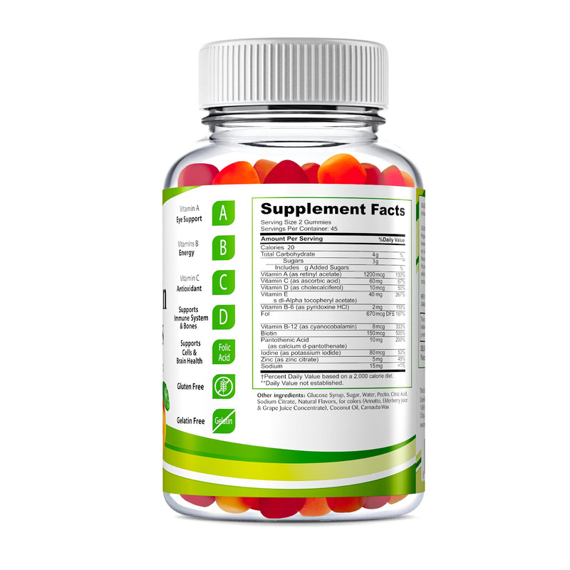 Greenfield Nutritions Halal Multivitamin Gummies for Adult - Gelatin-Free Chewable Multivitamin with Vitamin D3, B6, B12, Zinc & C – Halal Vitamins for Men and Women (90 Count)