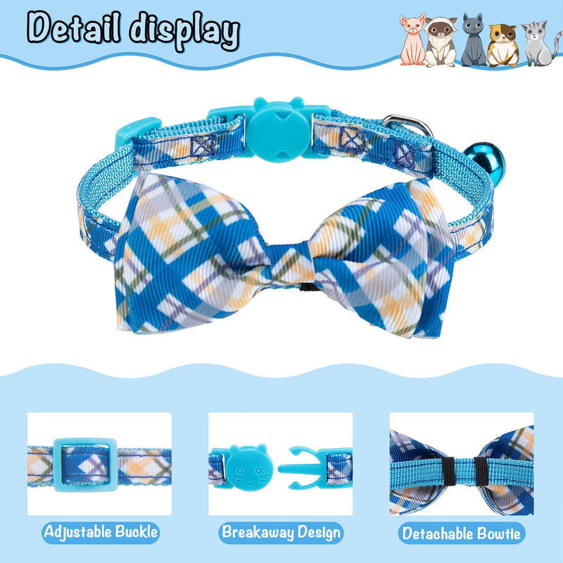 Breakaway Cat Collar with Removable Bow Tie and Bell, Cute Multi-Style Patterns, 3 Pack Safety Buckle Kitten Collars, Adjustable Pet Collar for Boy Cats Puppy Blue - BeesActive Australia