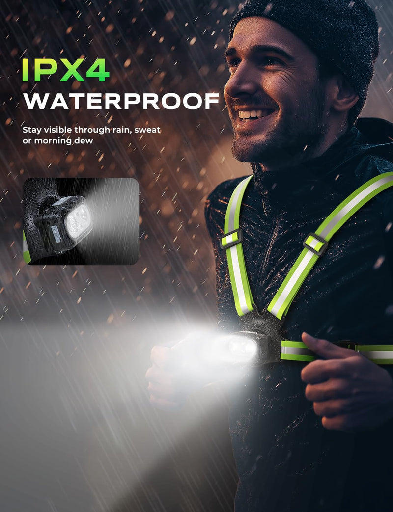 500LM High-Visibility Running Lights for Runners with 7 Modes, Adjustable 45° Beam, 360° Reflective Vest & IPX4 Waterproof Running Vest Headlamp for Night Walking/Cycling, 3.5-20Hrs Runtime - BeesActive Australia
