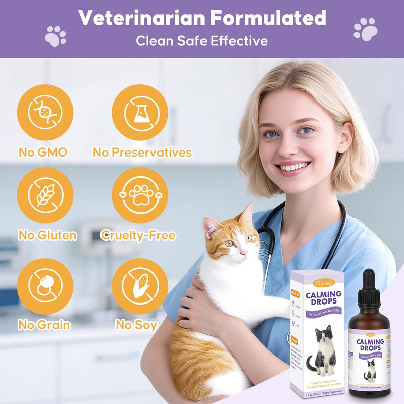Cat Calming Drops for Grooming Travel & Vet Visits – Natural Supplement with Melatonin and Valerian Root, Supports Relaxation Comfort and Calm Behavior in Stressful Situations
