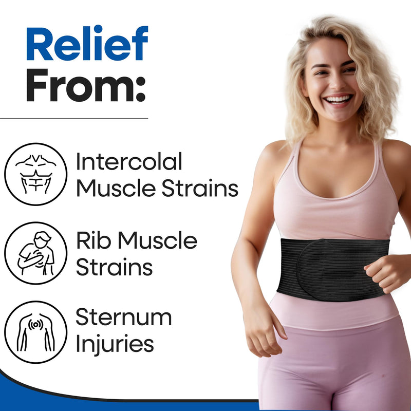 Rib Brace Rib Wrap | Chest Binder to Reduce Pain | Chest Compression Support Belt l Help Muscle Injuries, Bruised Ribs | Breathable Wrap Brace for Costochondritis Pain Relief Fits Women Men (XXL - Black - 52 Inch) XXL - (49" to 62") - BeesActive Australia