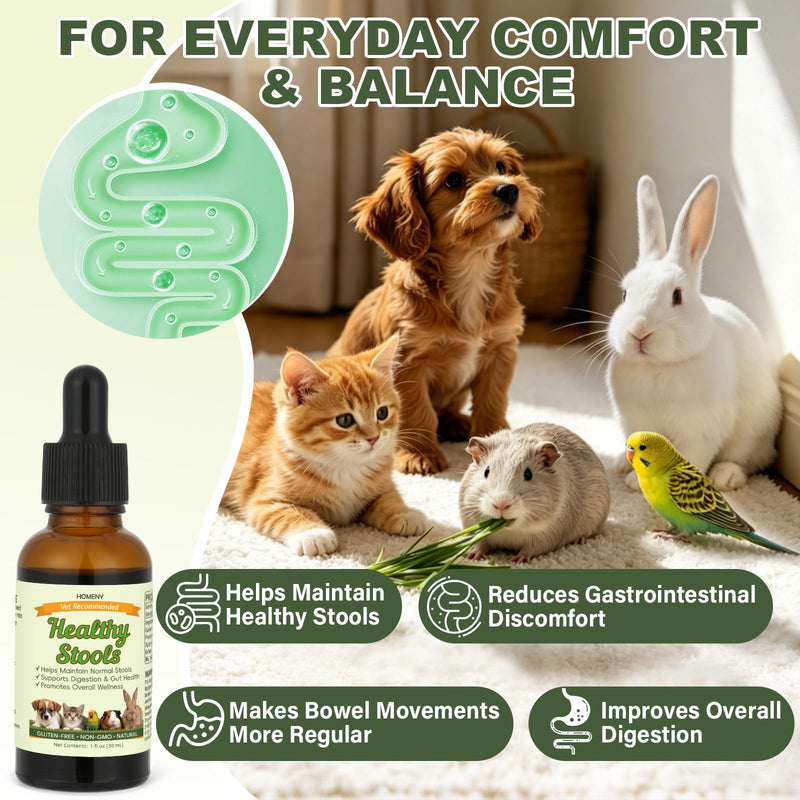Pet Digestive Supplement, Healthy Stool Support Drops for Dogs, Cats, Birds, Guinea Pigs & Rabbits, Natural Herbs Liquid for Gut Health, Stool Consistency & Sensitive Stomach - 1 oz