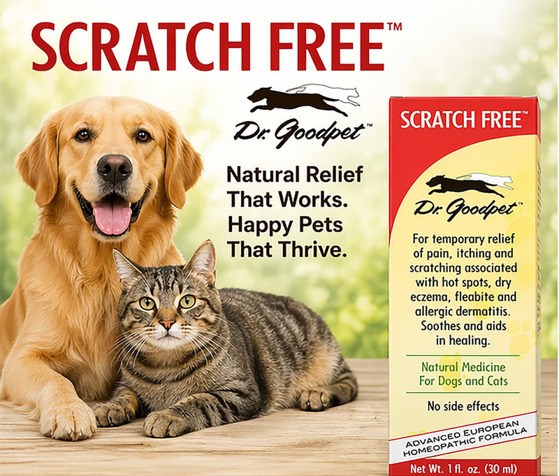 Dr. Goodpet Scratch Free for Dogs & Cats – Natural Itch Relief Drops for Hot Spots, Allergies, Flea Bites & Dry Skin – Helps Stop Scratching & Skin Irritation – 1 oz Liquid