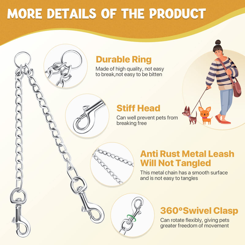 Pettom Heavy Duty 2 Way Dog Lead Metal Chain Double Pet Clip Leash Coupler 360° Swivel No Tangle Double Dog Walking & Training Leash(L 4.0mm*70cm Double Leash, Silver) L 4.0mm*70cm Double leash - BeesActive Australia