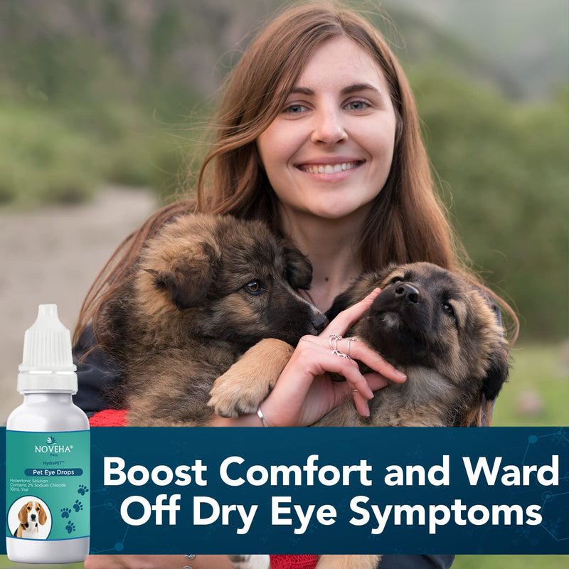 NOVEHA HydraPet™ Pink Eye Drops for Dogs & Cats | Lubricating Artificial Tears with 2% Sodium Chloride, Relieves Corneal Edema & Pets Dry Eye Syndrome, Irritated Animal Eyes - 10mL (Pack of 2) - PawsPlanet Australia
