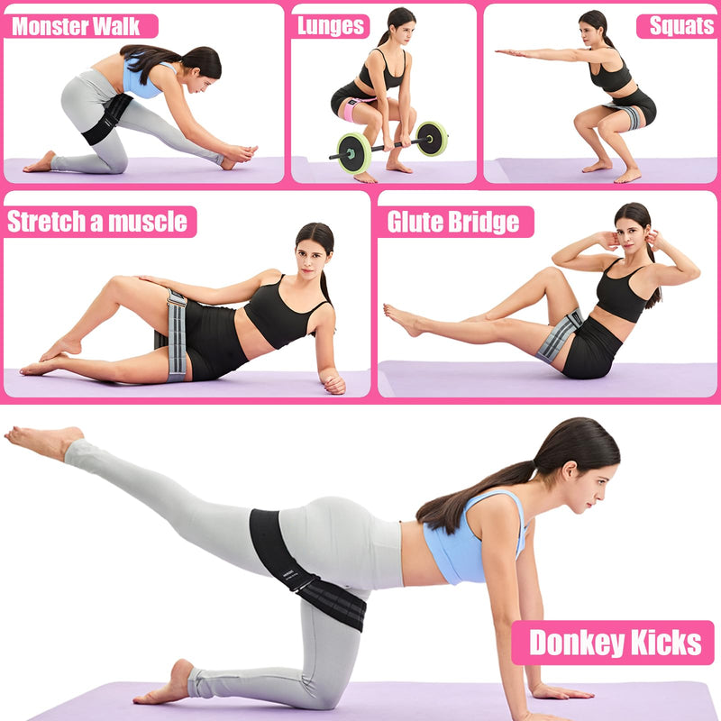 Adjustable Fabric Resistance Bands for Squats, Glutes & Legs – 5 Levels of Customizable Size, Width & Tension, Non-Slip Booty Bands for Men and Women, Pilates & Yoga Workouts(Medium) red blue