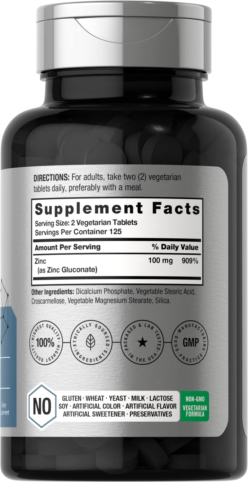 Horbäach Chelated Zinc Supplement 100mg | 250 Tablets | High Potency & Superior Absorption | Vegetarian, Non-GMO, Gluten Free - BeesActive Australia