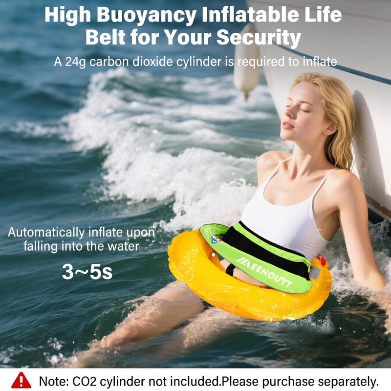 Automatic Inflatable Belt Pack Water Sports Jacket Waist Belt PFD for SUP Paddleboarding Fishing Boating Kayaking（fit 80-330 lbs） (Fluorescent yellow) Fluorescent yellow