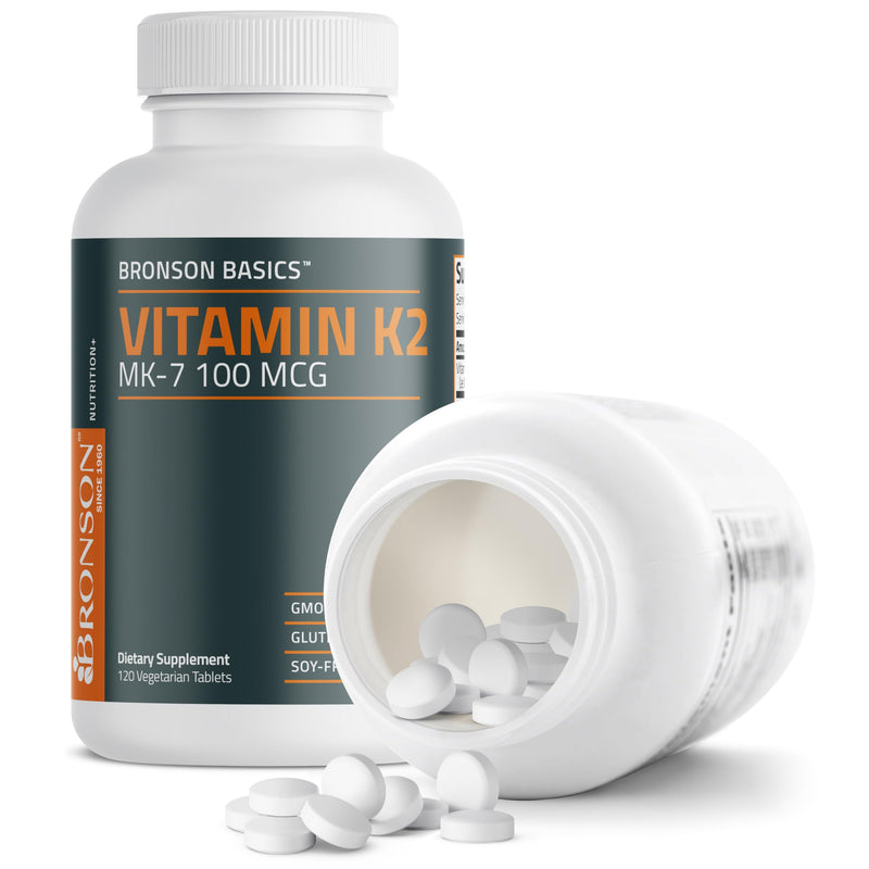 Bronson Vitamin K2 MK-7 100 MCG, K2 as MK7 Menaquinone, Bone Support Non-GMO, 120 Tablets Unflavored 120 Count (Pack of 1) - BeesActive Australia