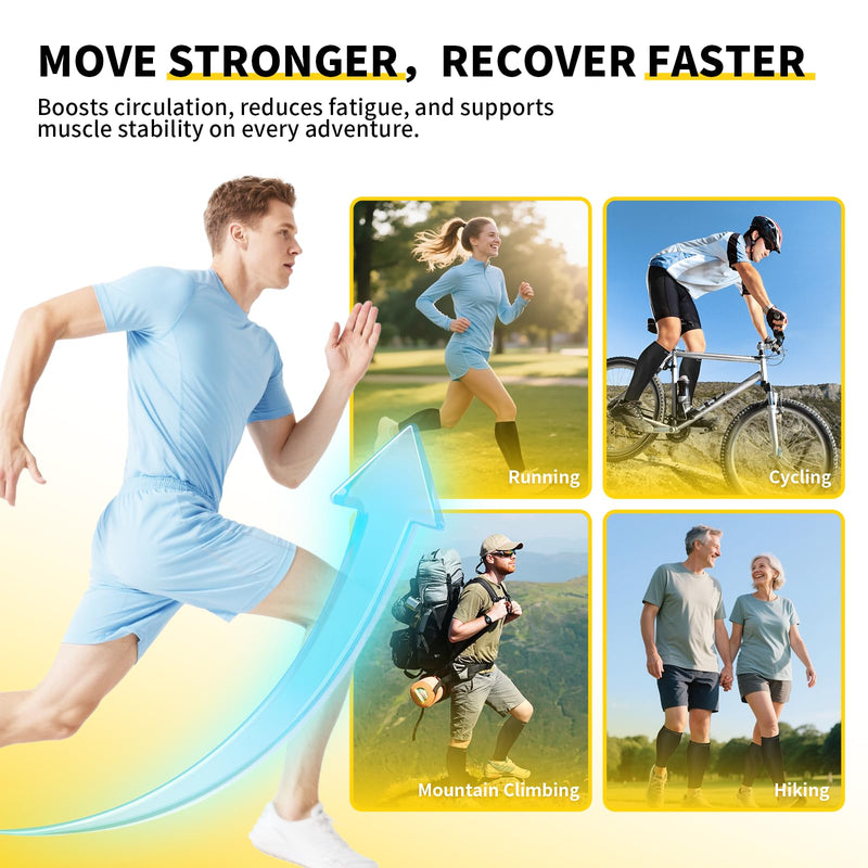 CAMBIVO 3-Pair Calf Compression Sleeves for Men & Women – Footless Socks for Shin Splints & Leg Pain Relief, 1 Pair Available Large-X-Large Black