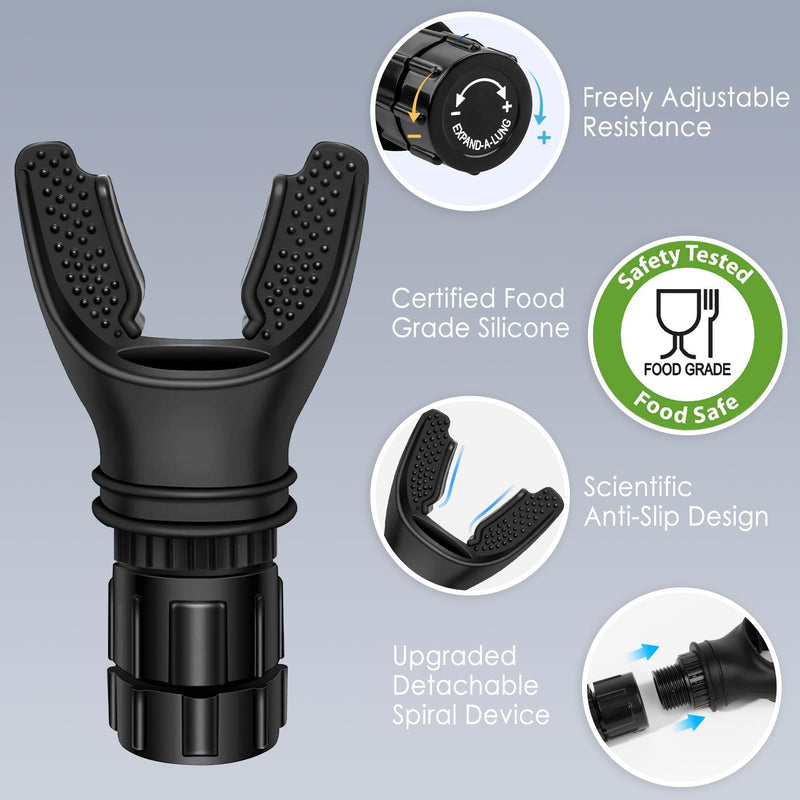 Portable Breathing Trainer, [New Upgraded] Adjustable Respiratory Muscle Trainer with Soft Silicone for Strengthen Breathing Exercise, Compact Oxyfit Breathe Trainer for Fitness & Training, Black Black (New Upgrade) One Size - BeesActive Australia