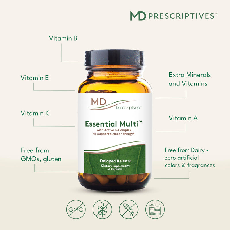 MD Prescriptives - Essential Multi (Delayed Release) - Multivitamin Mineral Complex Supplement for Enhanced Hormone Support - 60 Capsules 60 Count (Pack of 1)