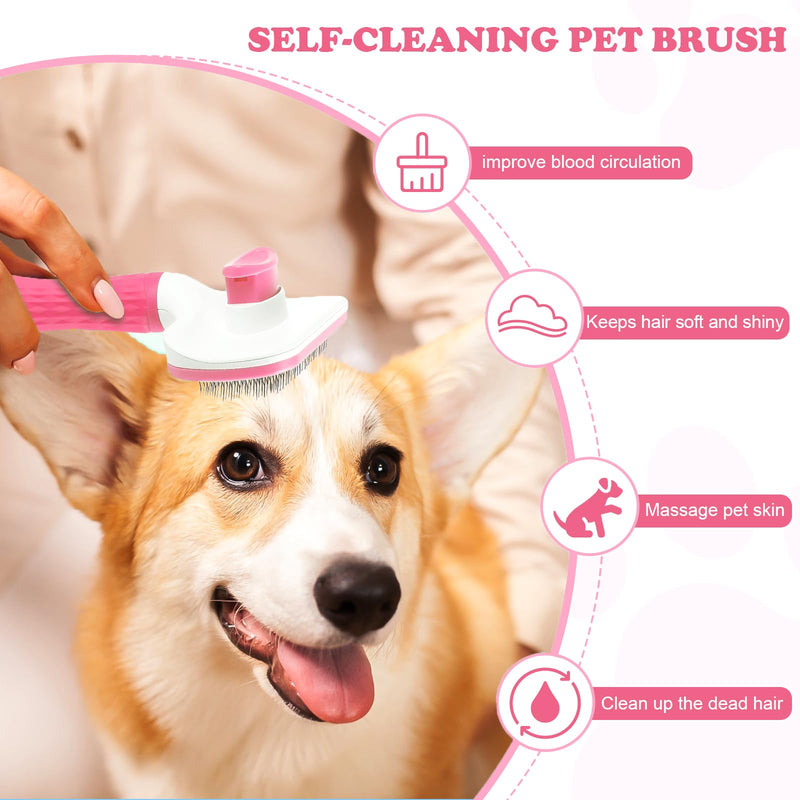 Pet brush，cat brush with release button，dog brush， for grooming Remove loose hair and prevent tangling,fine needle（Pink） - BeesActive Australia