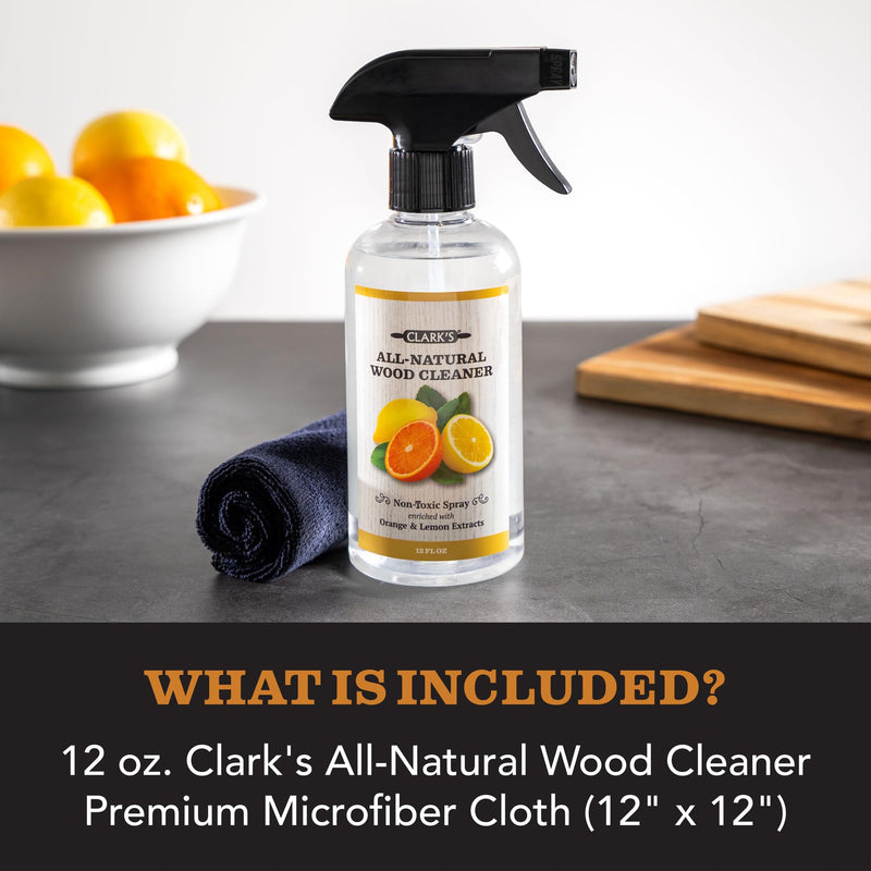 CLARK'S Natural Cutting Board Spray Cleaner, with Microfiber Cloth, for Wood Countertop – Pure Ingredients Filtered Water, Distilled Vinegar, Castile Soap, Lemon & Orange Citrus Oil Extracts, 12oz - BeesActive Australia