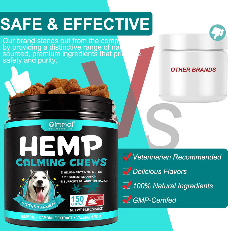 Calming Treats for Dogs, 150 Chews Hemp-Based Calming Chews for Dogs – Supports Relaxation During Separation, Barking, Fireworks & Thunderstorms – with Natural Ingredients (Peking Duck) Peking Duck