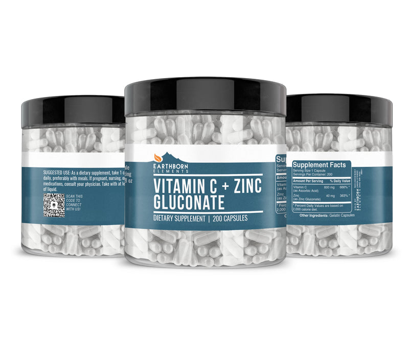 Vitamin C Plus Zinc Gluconate Supplement, (200 Capsules) Blended, Non-GMO, Gluten Free, 1 Count (Pack of 200)