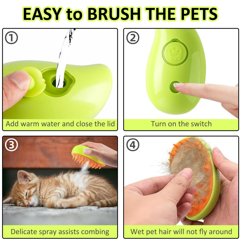 Cat Steam Brush - 3 In1 steam brush for cats,cat steam brush for shedding,cat brush with steam for Massage for Removing Tangled And Loosse Hair (Green) Green - BeesActive Australia