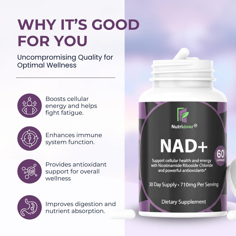 NAD+ Booster Supplement 710mg - Nicotinamide Riboside with Resveratrol & Quercetin - Anti-Aging & Energy Support - 60 Vegetarian Capsules