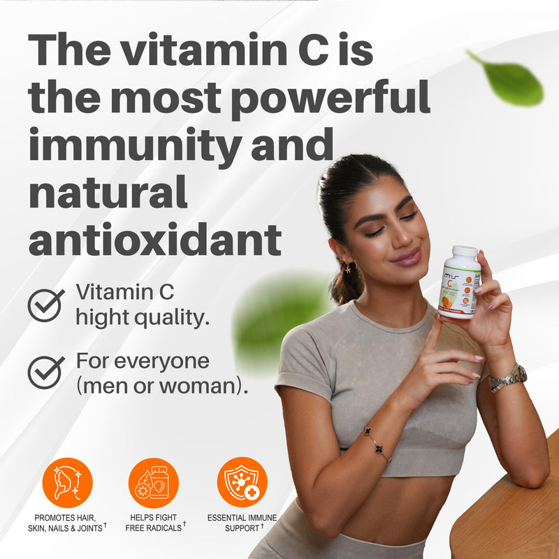 M+S Vitamin C 500mg Tablets, Immune Support, Sugar Free, Orange Flavor | Helps protect cells from oxidative stress and promotes collagen formation for healthy skin, hair, nails and joints. Non-GMO.
