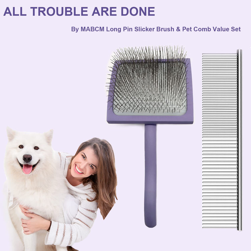 Slicker Brush for Dogs & Pet Comb Value Kit,Large Dog Slicker Brush for Goldendoodles Poodles Doodle with Ergonomic Solid Wooden Handle Best Extra Long Pin Dog Grooming Brush Haired Dogs (purple) purple - BeesActive Australia
