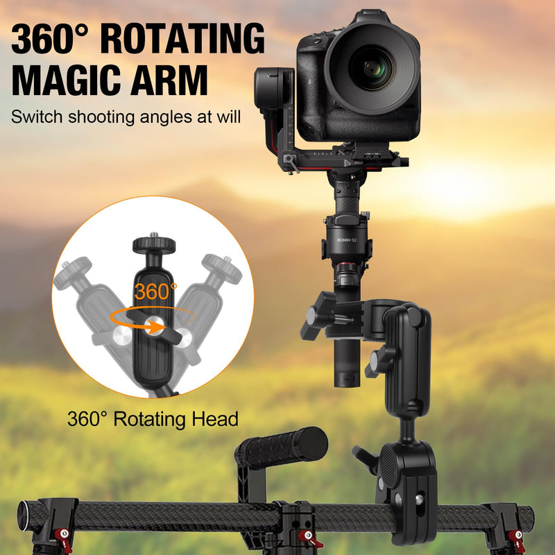 Super Clamp Double Camera Mount with 1/4 Inch Screw Adapter Clip Bracket Magic Arm Dual Ball Head for Motorcycle Chair Pole Tripod Light Stand Photo Boom Stand Cross Bars - BeesActive Australia